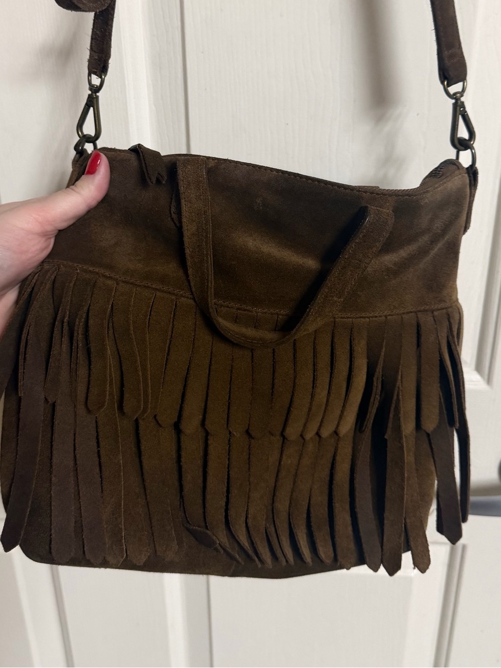 Madewell The Transport 100% Suede Fringe Cross Body Bag Boho Gypsy - Picture 2 of 7